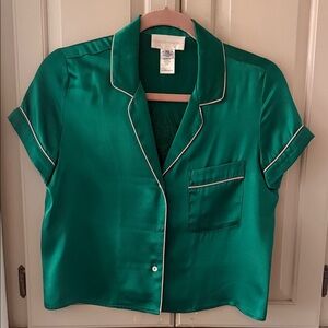Corey Lynn Calter Emerald Green Satin Top with Pink Piping